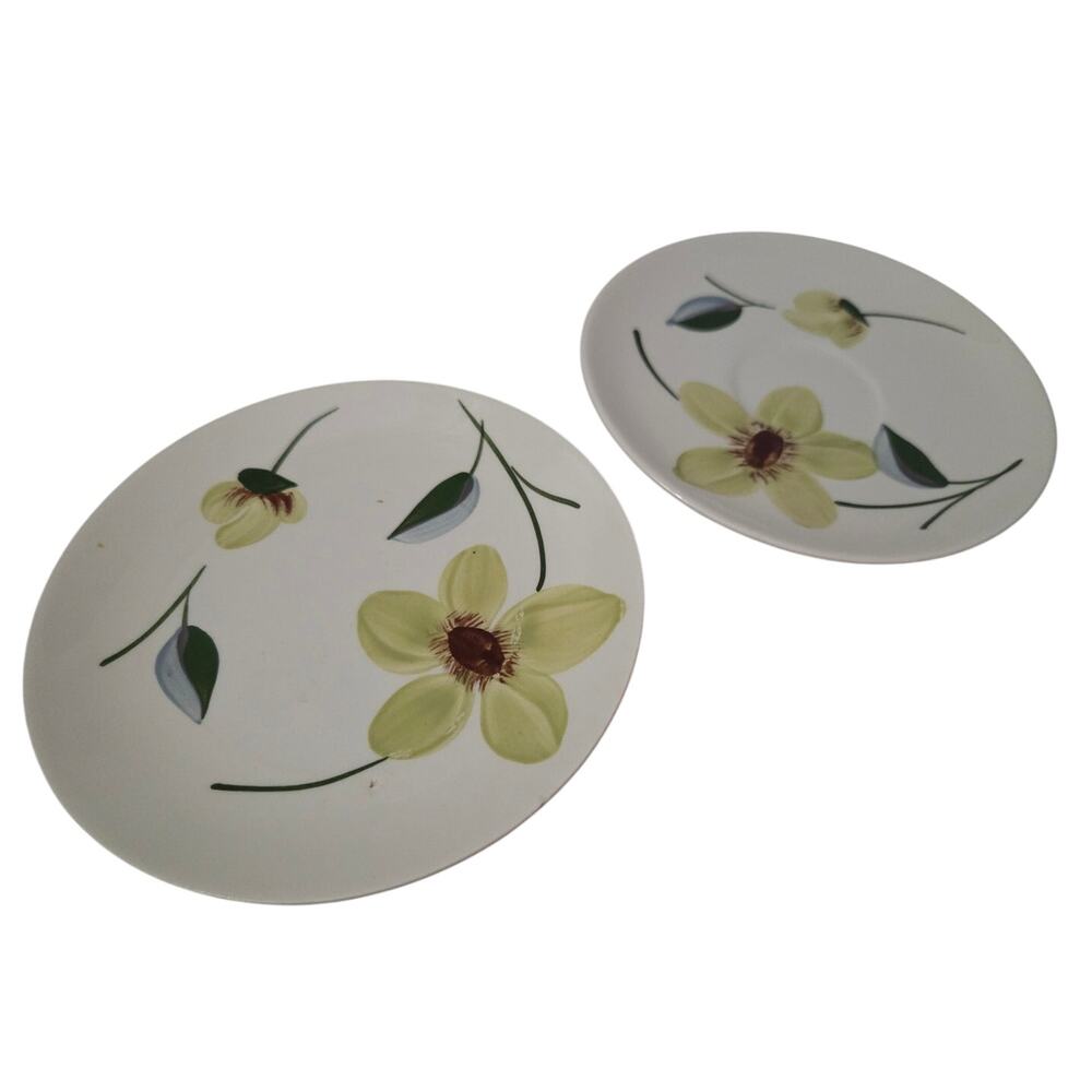 Set 2 Vtg Yellow Flower Blue Ridge Pottery PLATES Desert Decor